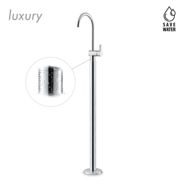 Single lever basin mixer with floor pillar union. Without pop-up waste set.
