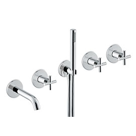 Concealed bath group consisting of: 2 way out diverter, wall spout and shower set.