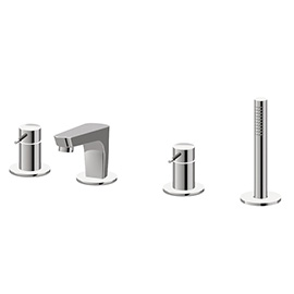 Complete set of: deck mounted mixer, spout with diverter, complete brass hand shower set