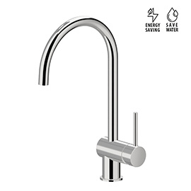 Single-lever sink mixer, round and tubular swivel spout