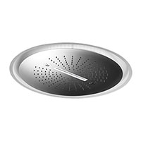 Stainless steel round concealed head shower with raining jet, waterfall jet and integrated multicolor lighting system.