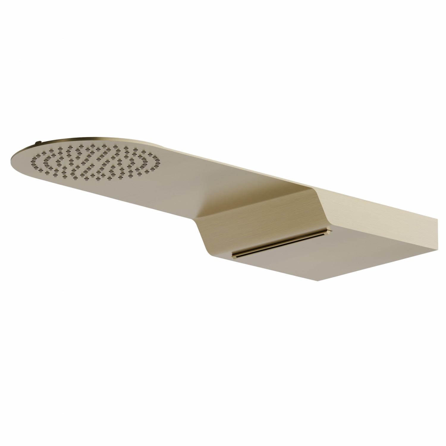 Ciel de pluie rond mural en acier avec jet de pluie et cascade - finition PVD Brushed Pale Gold