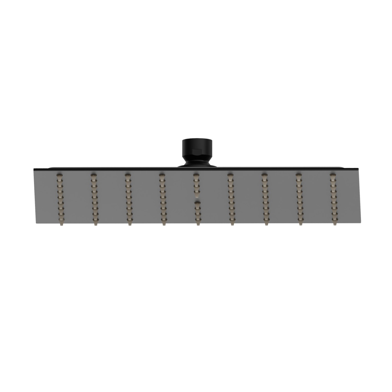 Soffione in acciaio, getto a pioggia.
H. 2 mm. 250x250 mm. - finitura Nero opaco