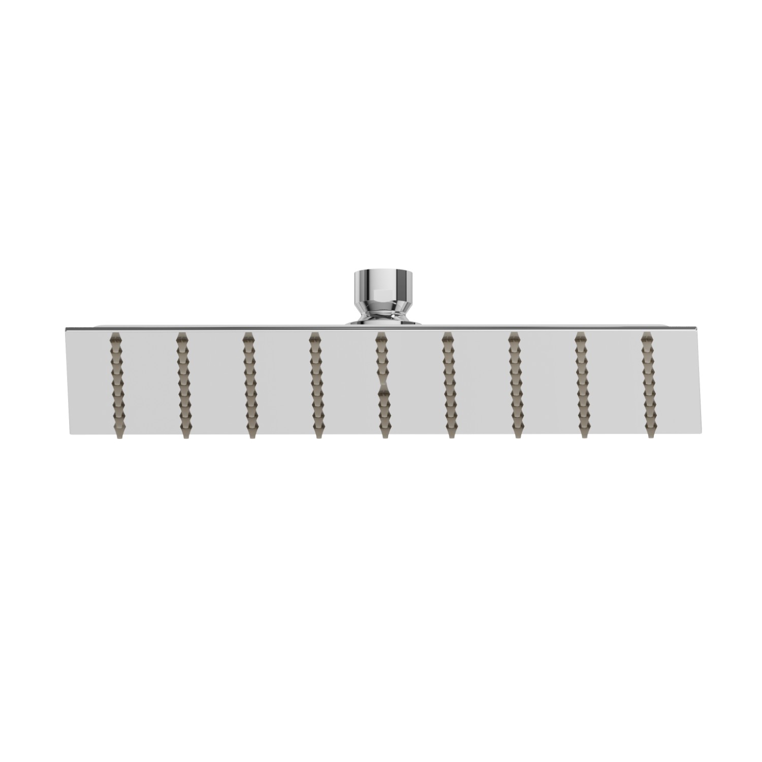 Soffione in acciaio, getto a pioggia.
H. 2 mm. 250x250 mm. - finitura Cromo