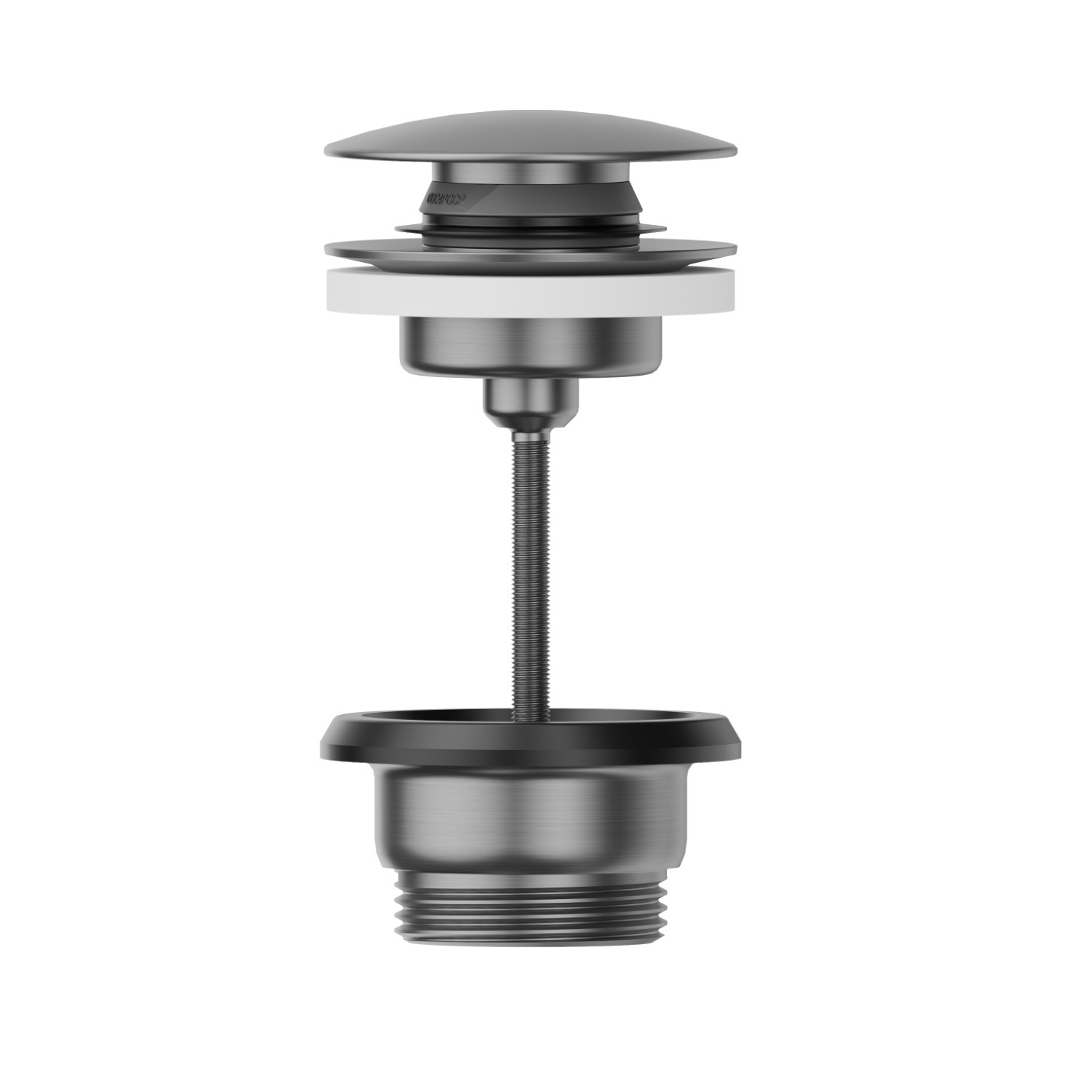 1"1/4 Abfluss mit Druckknopf-Ablauf und Überlauf. Kit für "Free Drain"-Funktion. Abflusskörper aus Stahl - oberfläche PVD  Gun Metal gebürstet