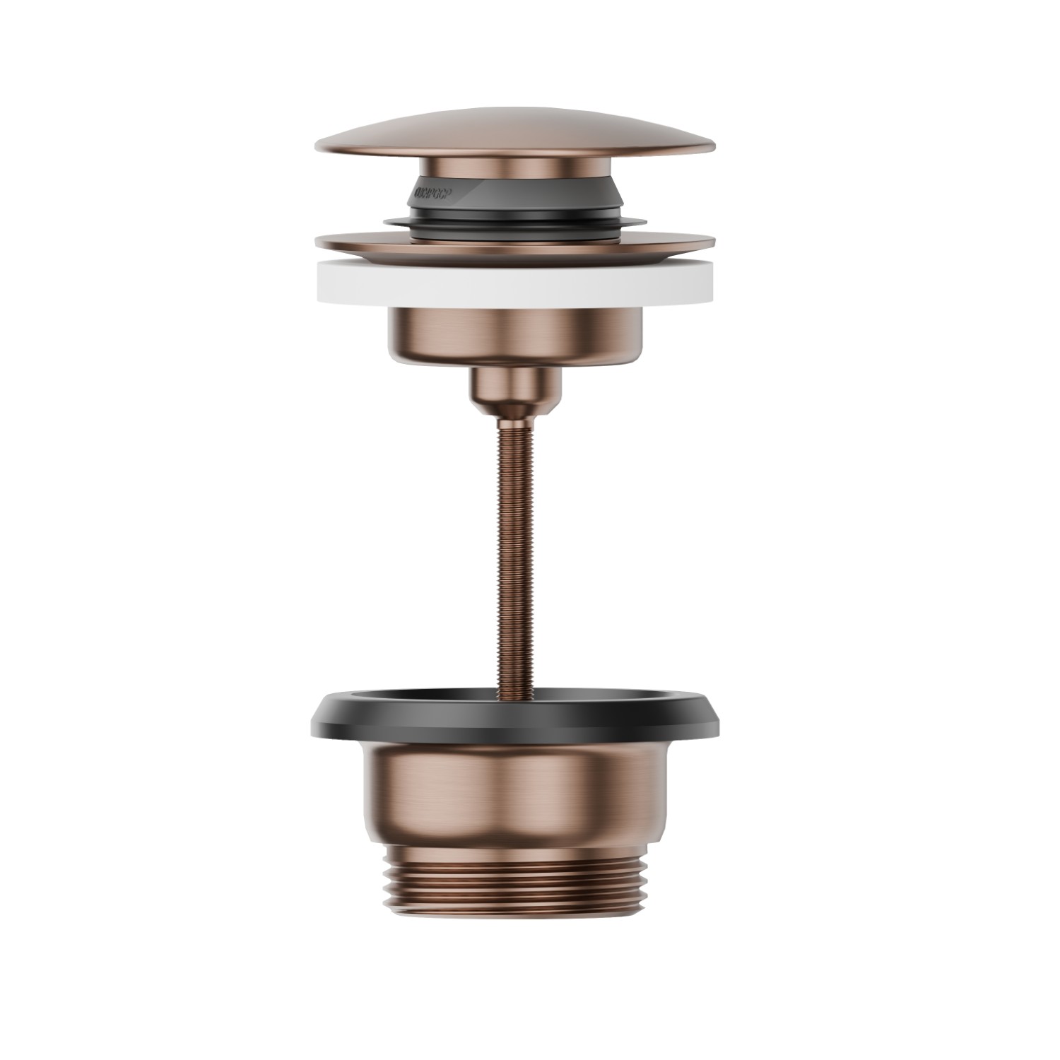 1"1/4 press-button and overflow drain, with kit for “free drain” function.
Stainless steel drain body - finish PVD Brushed Copper Bronze