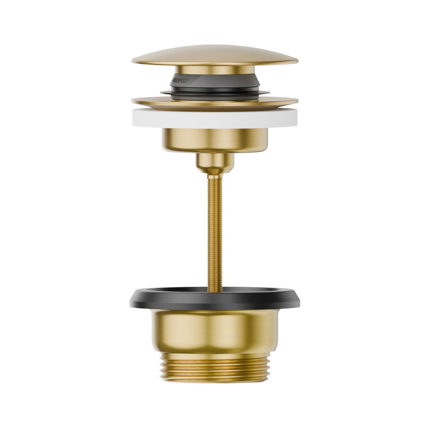 Piletta da 1”1/4 con scarico a pulsante e troppopieno. Kit per funzione “scarico libero”. Corpo scarico in acciaio - finitura PVD Brushed Gold