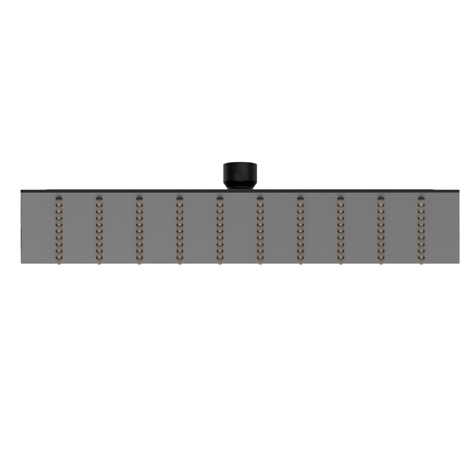 Soffione in acciaio, getto a pioggia.
H. 2 mm. 300x300 mm. - finitura Nero opaco