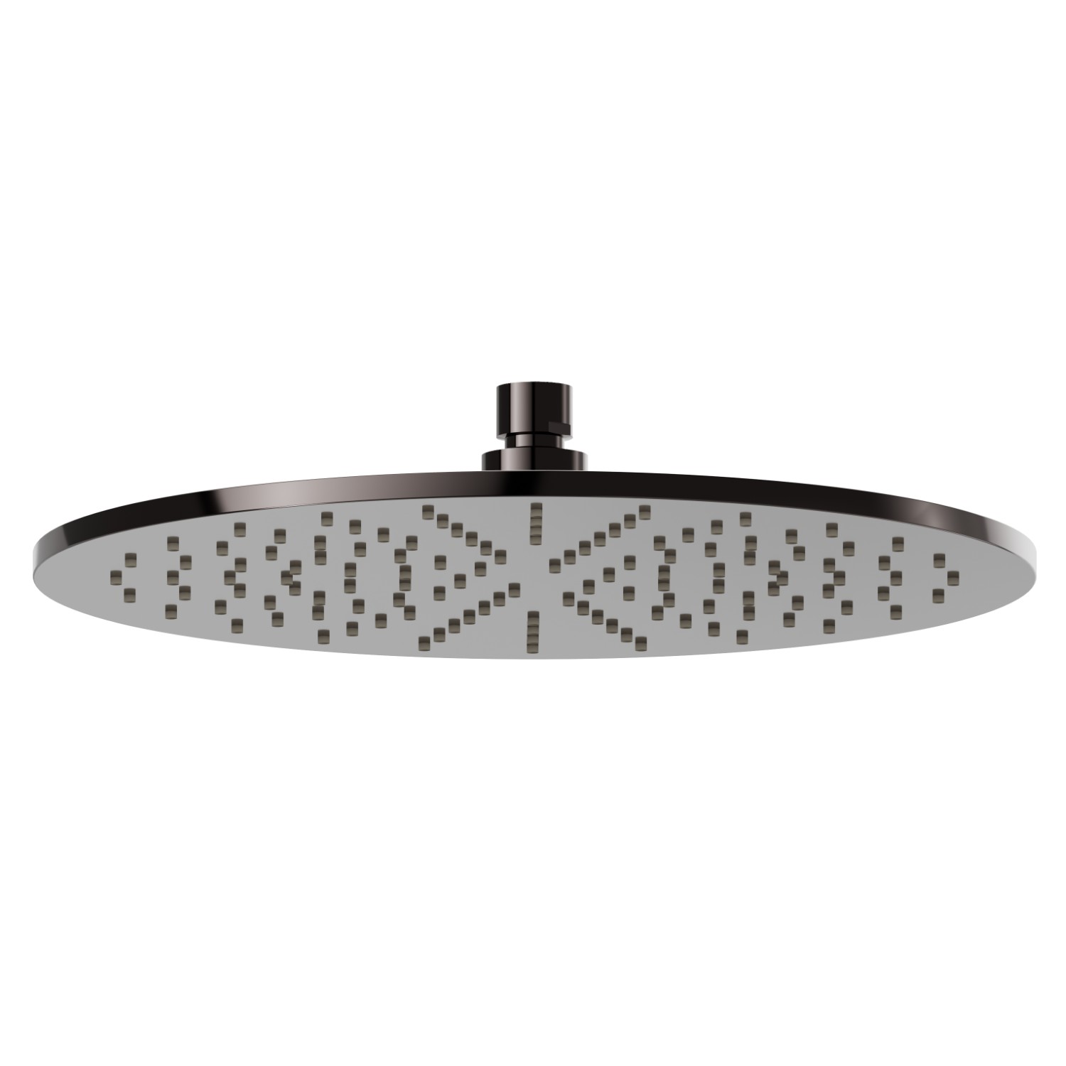 Checkable, round head shower, with raining jet.
H. 8 mm. ø 300 mm - finish PVD Gun Metal
