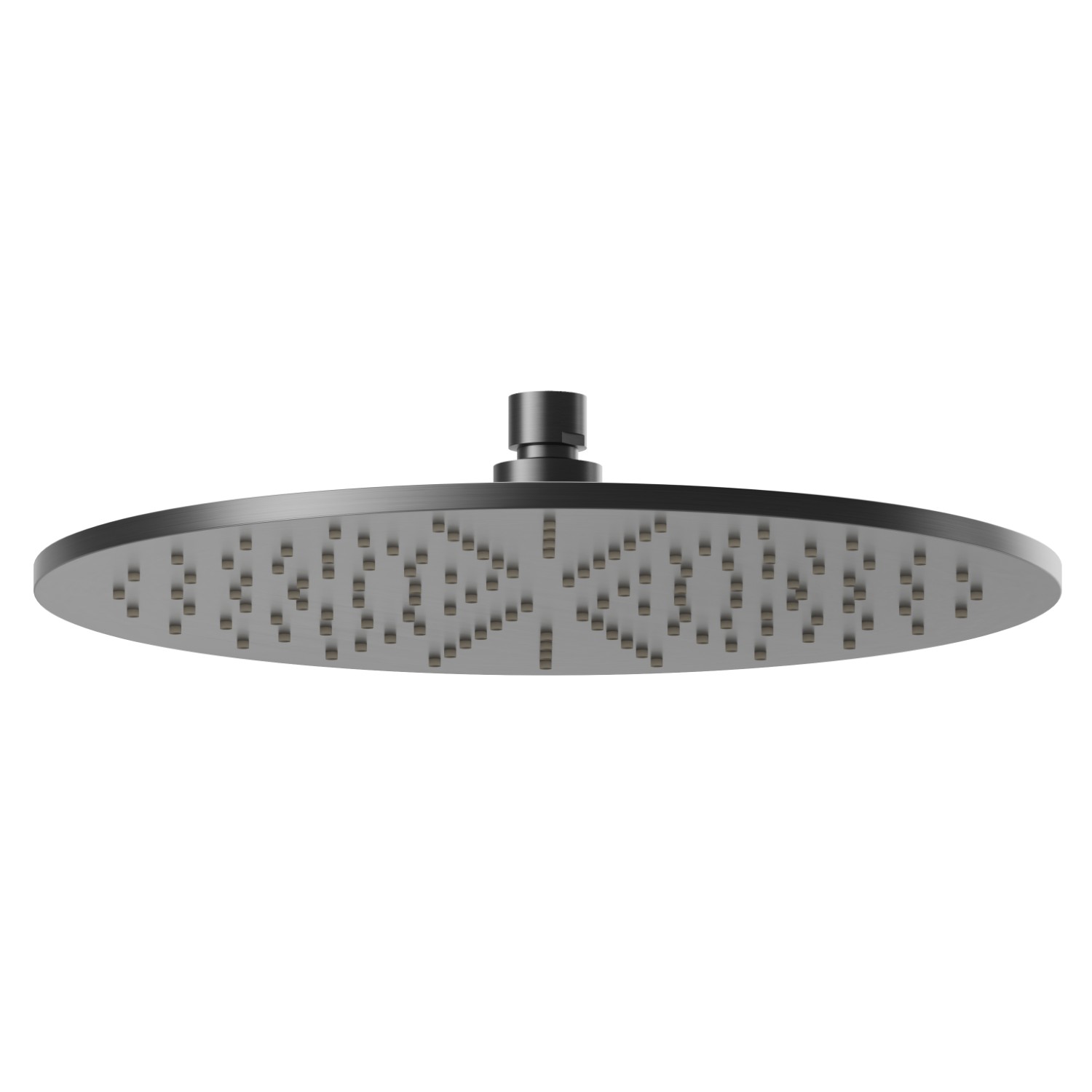 Checkable, round head shower, with raining jet.
H. 8 mm. ø 300 mm - finish PVD Brushed Gun Metal