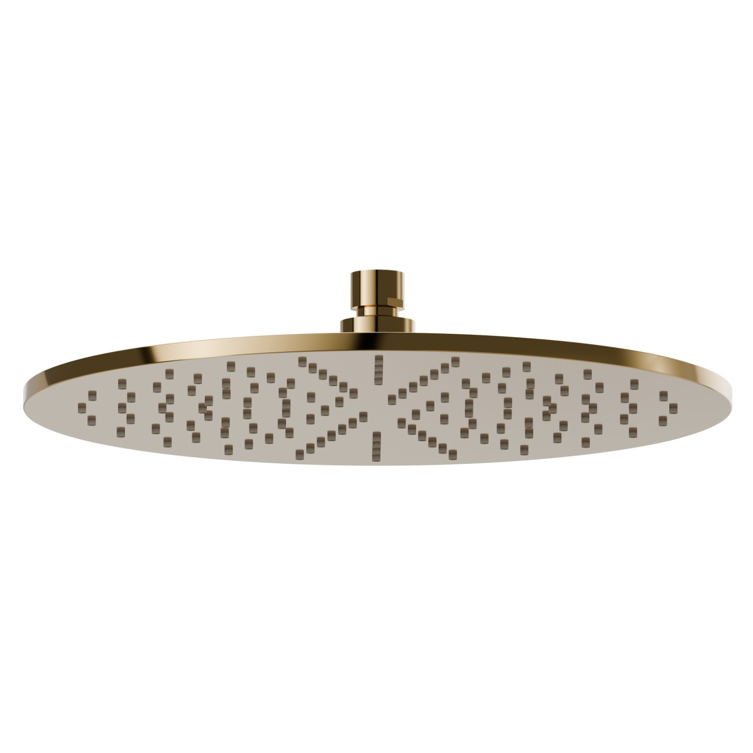Checkable, round head shower, with raining jet.
H. 8 mm. ø 300 mm - finish PVD Glossy Gold