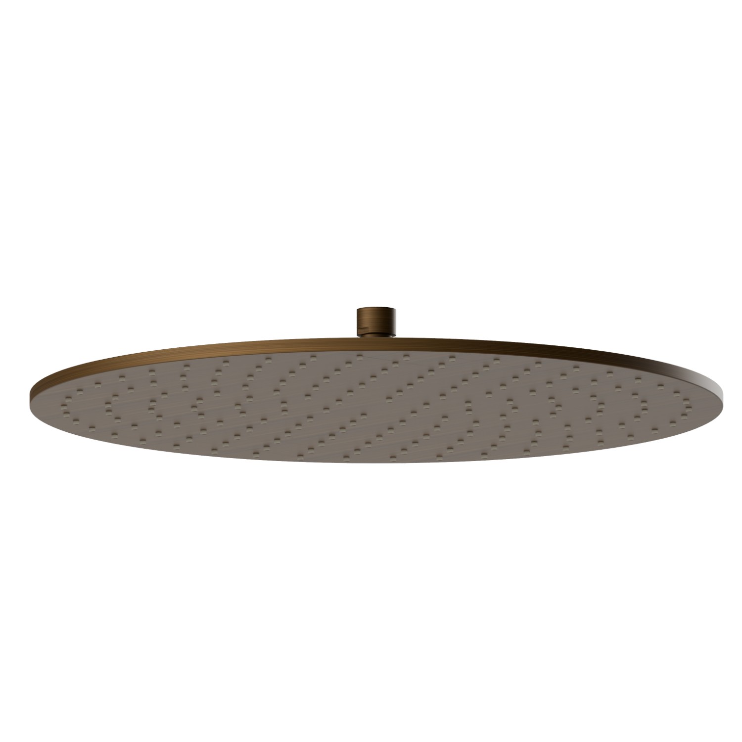 Soffione ispezionabile tondo, con getto a pioggia.
H. 8 mm. ø 400 mm. - finitura Groove Bronze