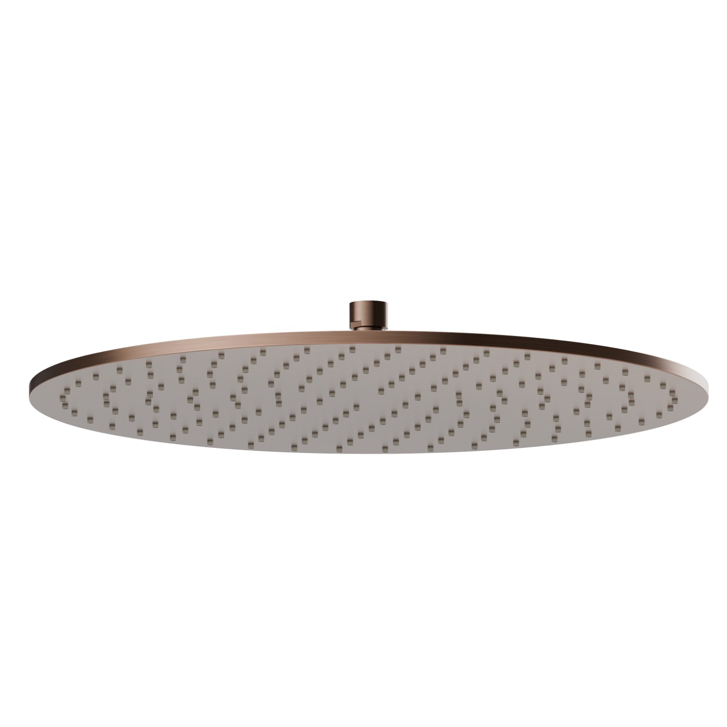 Soffione ispezionabile tondo, con getto a pioggia.
H. 8 mm. ø 400 mm. - finitura PVD Brushed Copper Bronze