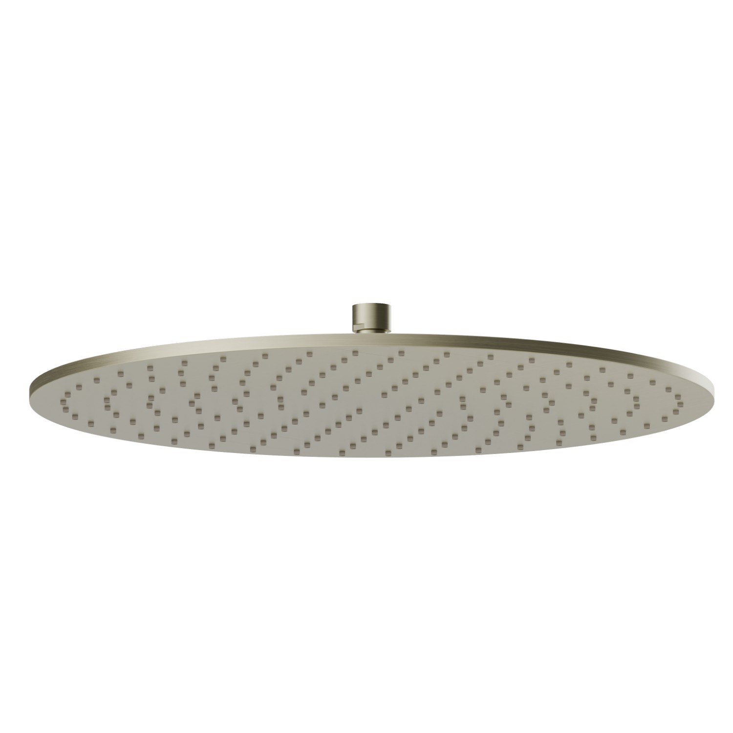 Soffione ispezionabile tondo, con getto a pioggia.
H. 8 mm. ø 400 mm. - finitura PVD Brushed Pale Gold