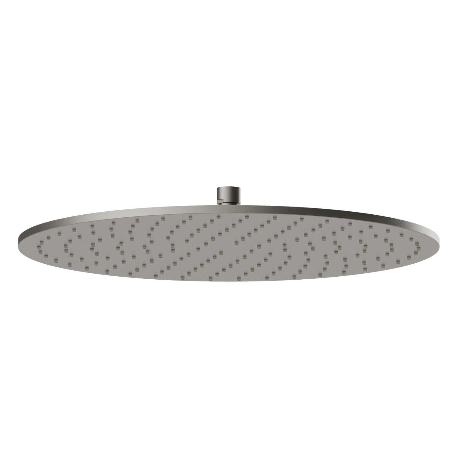 Soffione ispezionabile tondo, con getto a pioggia.
H. 8 mm. ø 400 mm. - finitura Titanium Satin
