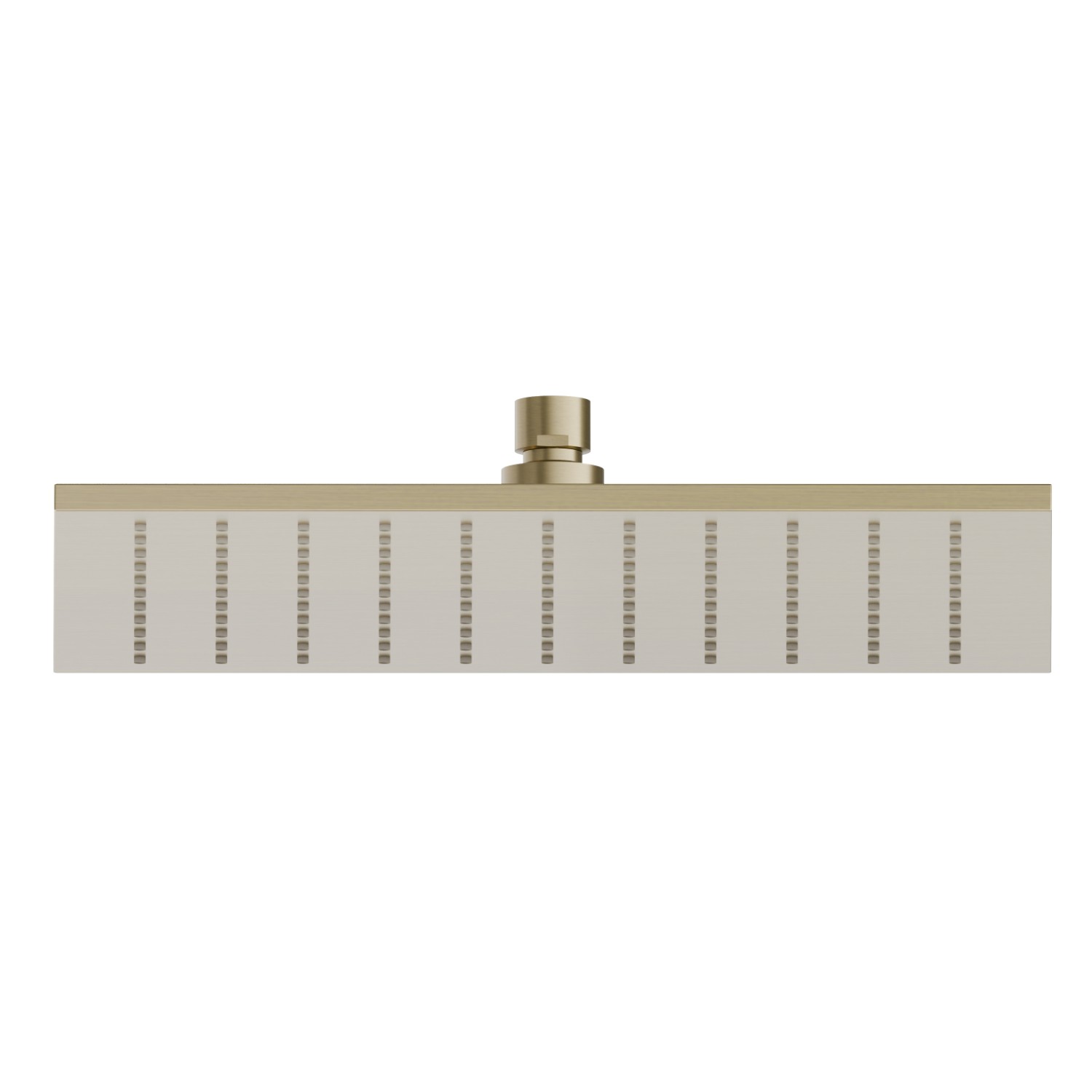 Douche de tête carrée avec jet pluie.
H. 8 mm. - 300x300 mm - finition PVD Brushed Pale Gold
