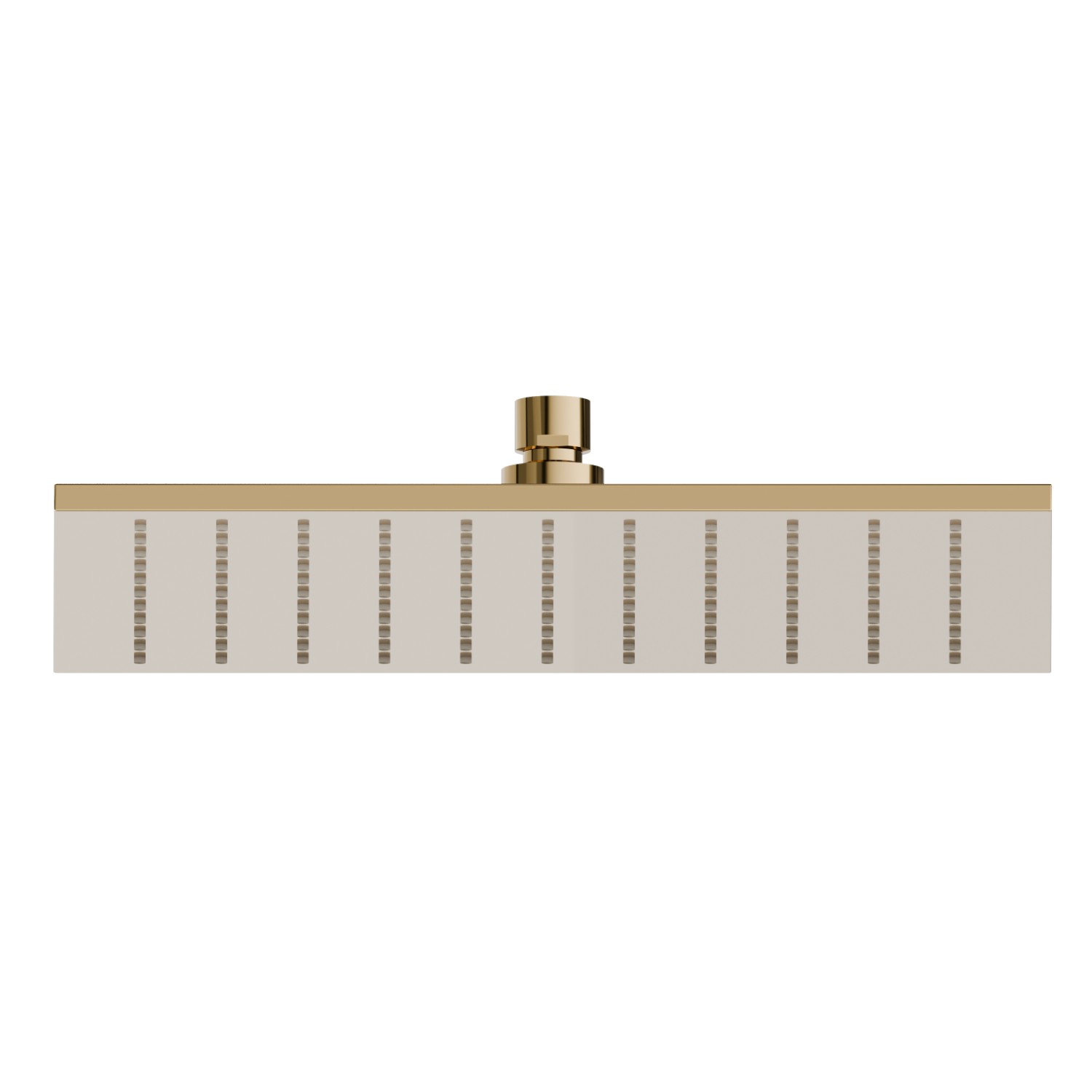 Soffione quadro con getto a pioggia.
H. 8 mm. 300x300 mm. - finitura PVD Glossy Gold