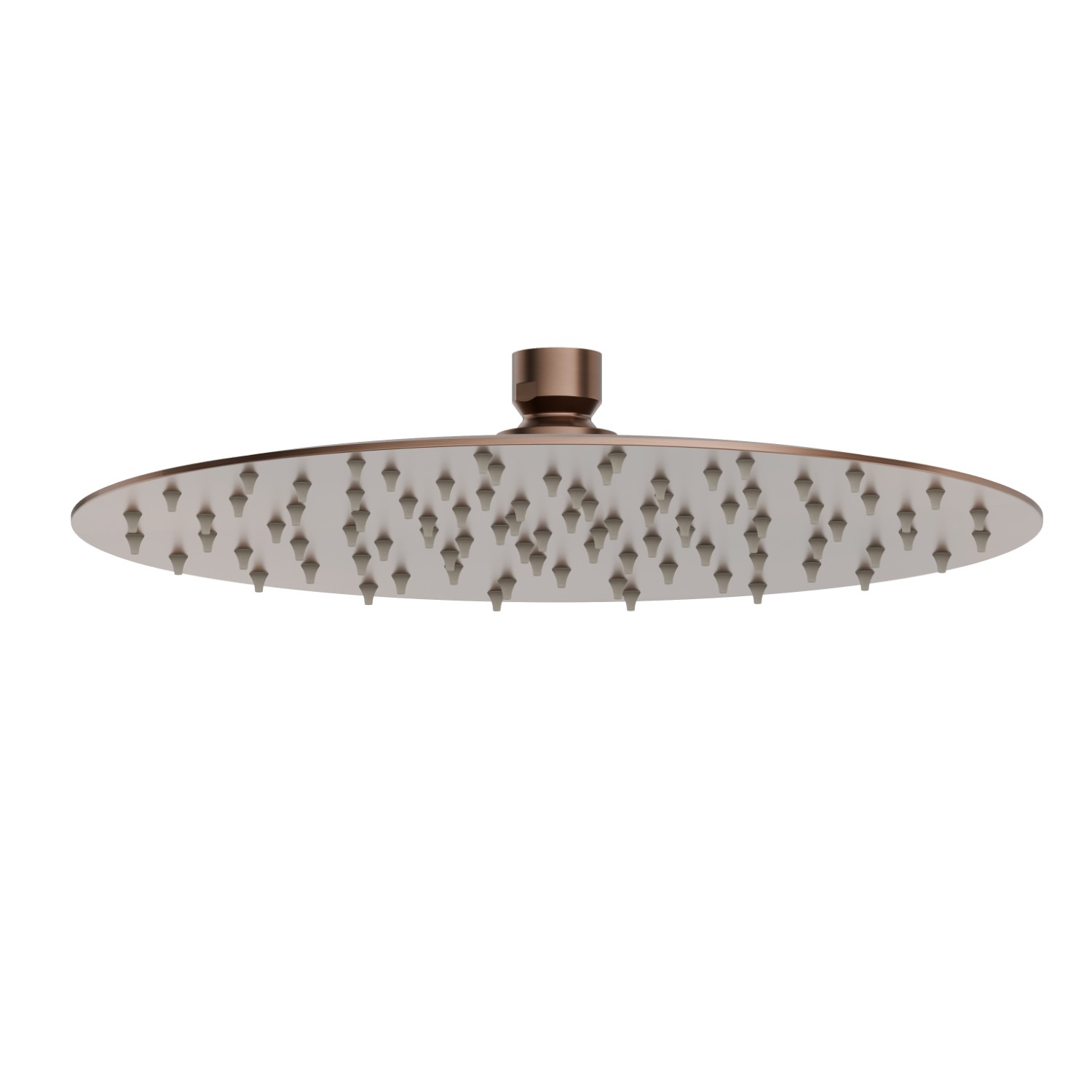 Soffione in acciaio inox, getto a pioggia.
H. 2 mm. ø 250 mm. - finitura PVD Brushed Copper Bronze