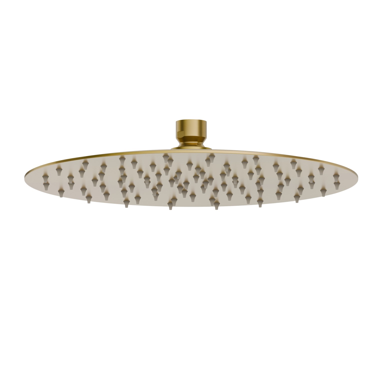 Soffione in acciaio inox, getto a pioggia.
H. 2 mm. ø 250 mm. - finitura PVD Brushed Gold