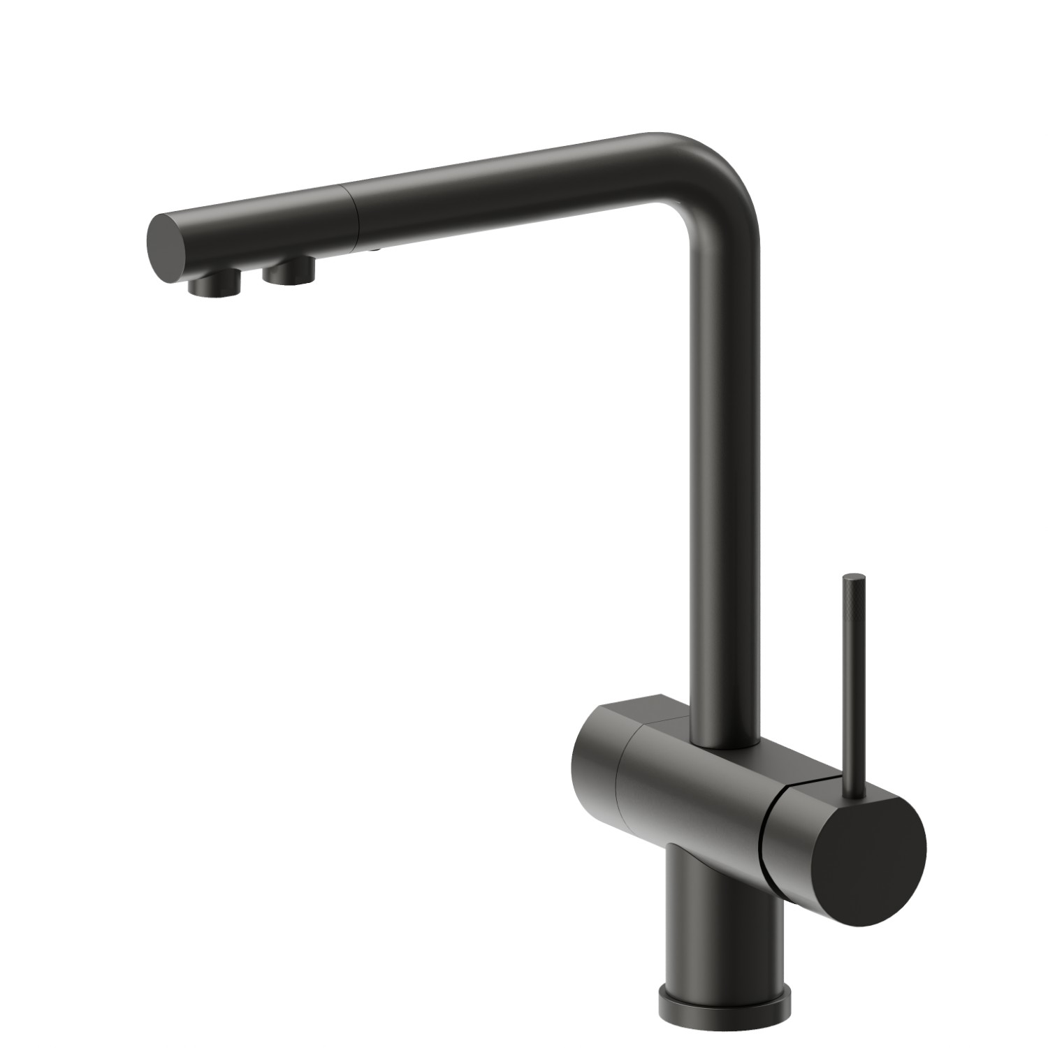 Single-lever sink mixer with L swivel spout and double outlet for purified water.
Complete with AQA drink AC 100 filter cartridge - finish Carbon Satin