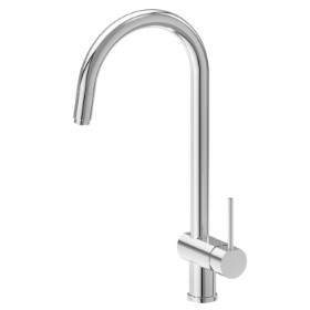 Single-lever sink mixer, round swivel spout, with pull-out hand shower - finish Chrome