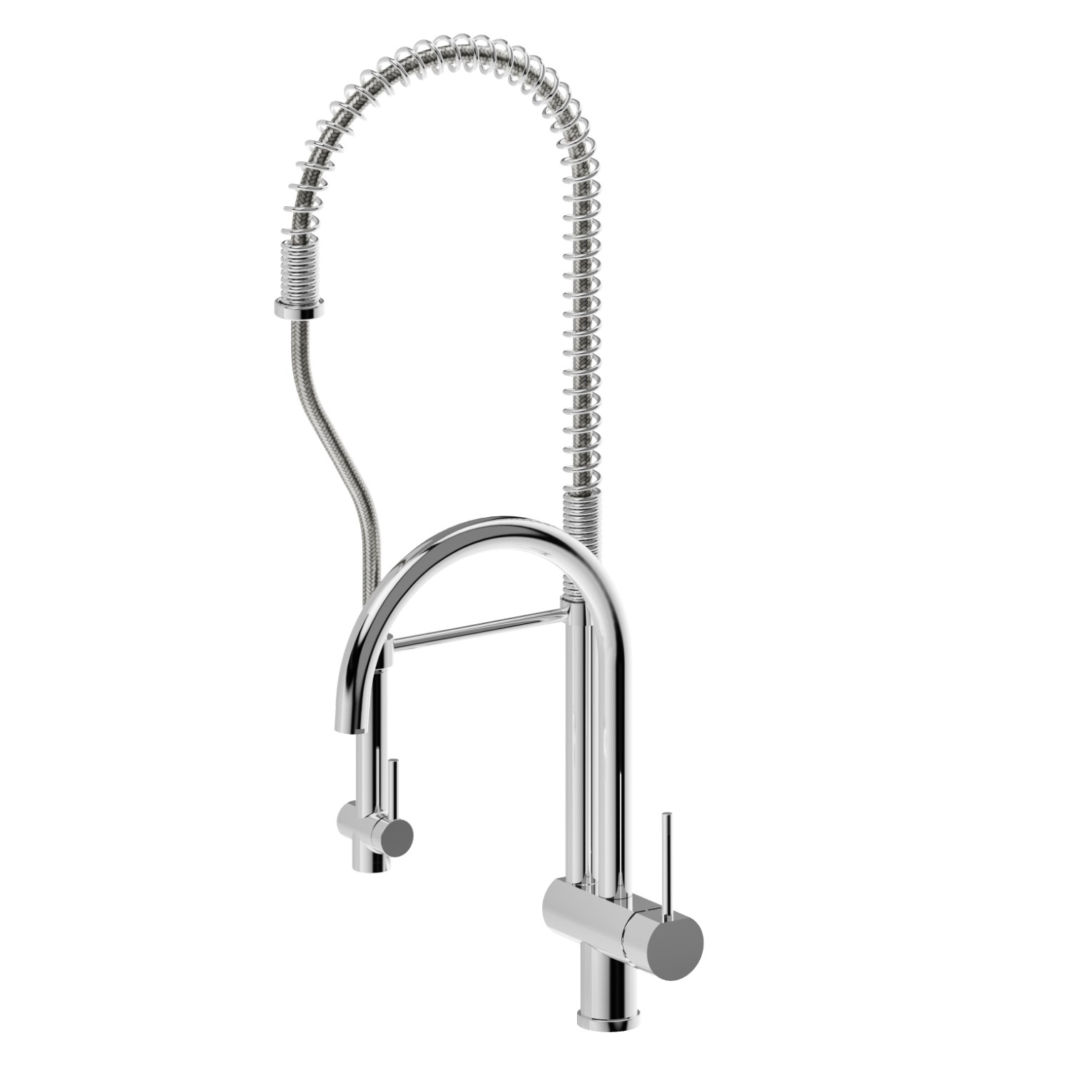 Mitigeur monocommande évier professionnel avec double bec pivotant et douchette “sidespray” . Breveté - finition Chrome