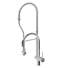 Professional single-lever mixer for 1-hole sink, with two swivel spouts and “sidespray”
hand shower. Patent pending - finish Chrome
