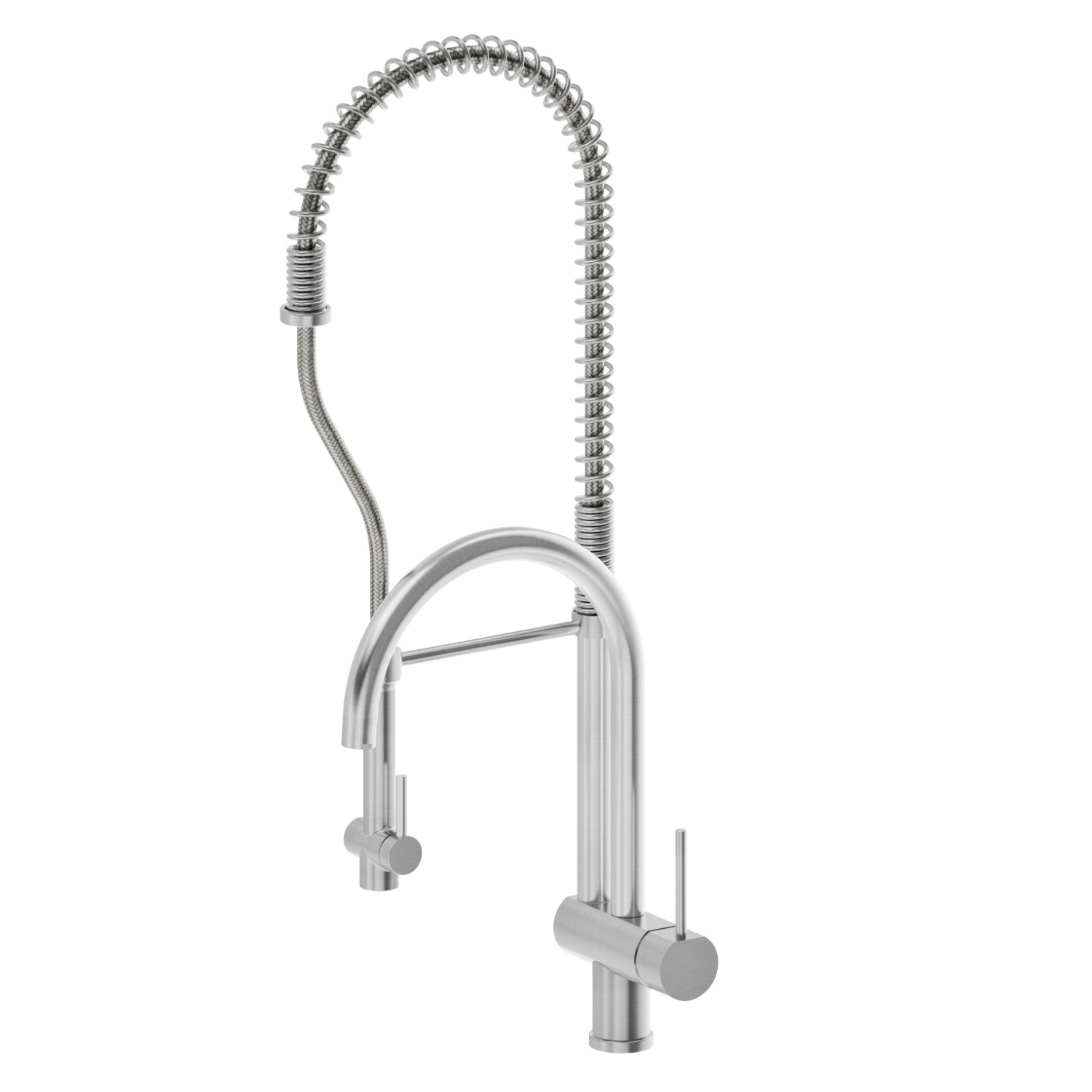 Mitigeur monocommande évier professionnel avec double bec pivotant et douchette “sidespray” . Breveté - finition Brushed Nickel