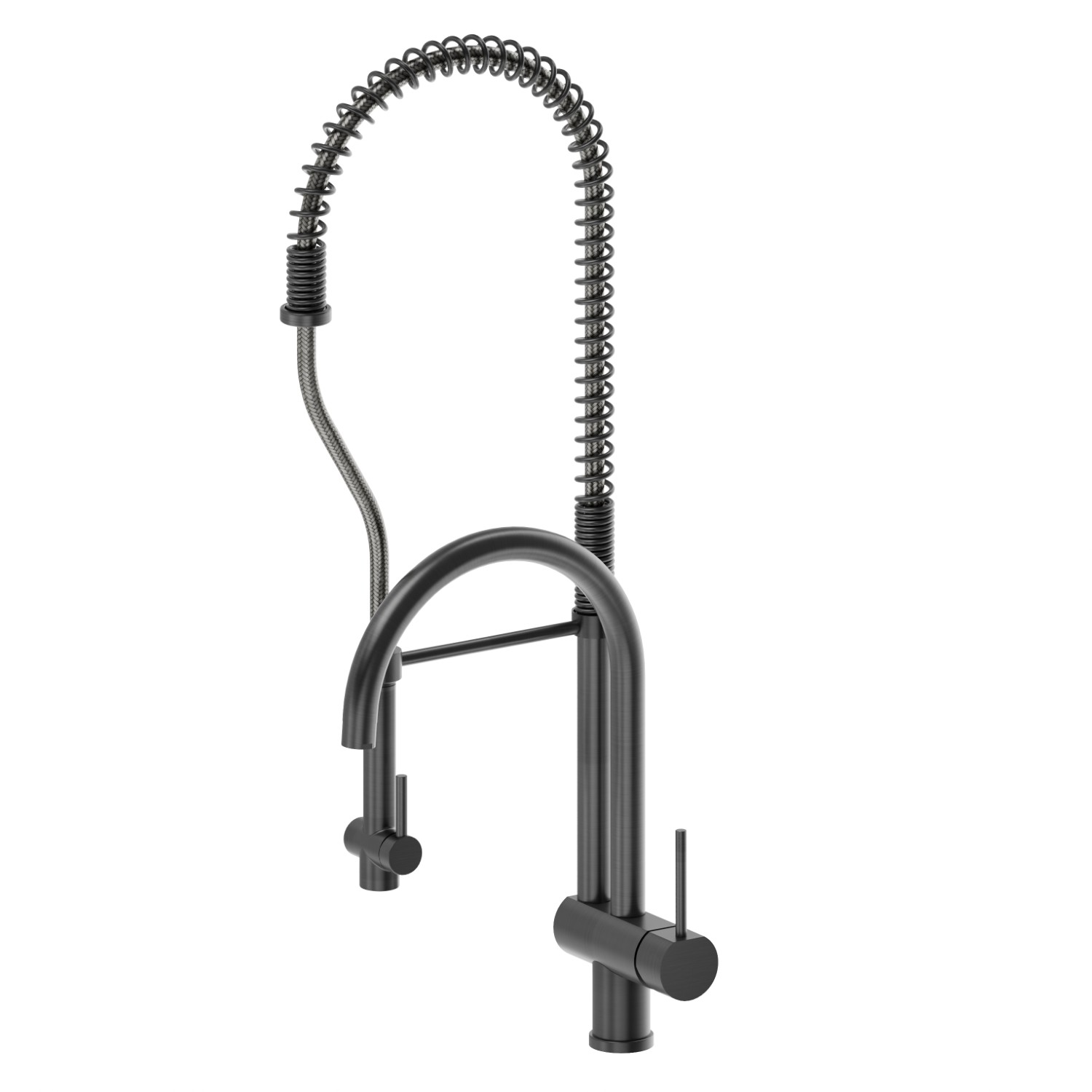 Mitigeur monocommande évier professionnel avec double bec pivotant et douchette “sidespray” . Breveté - finition PVD Brushed Gun Metal