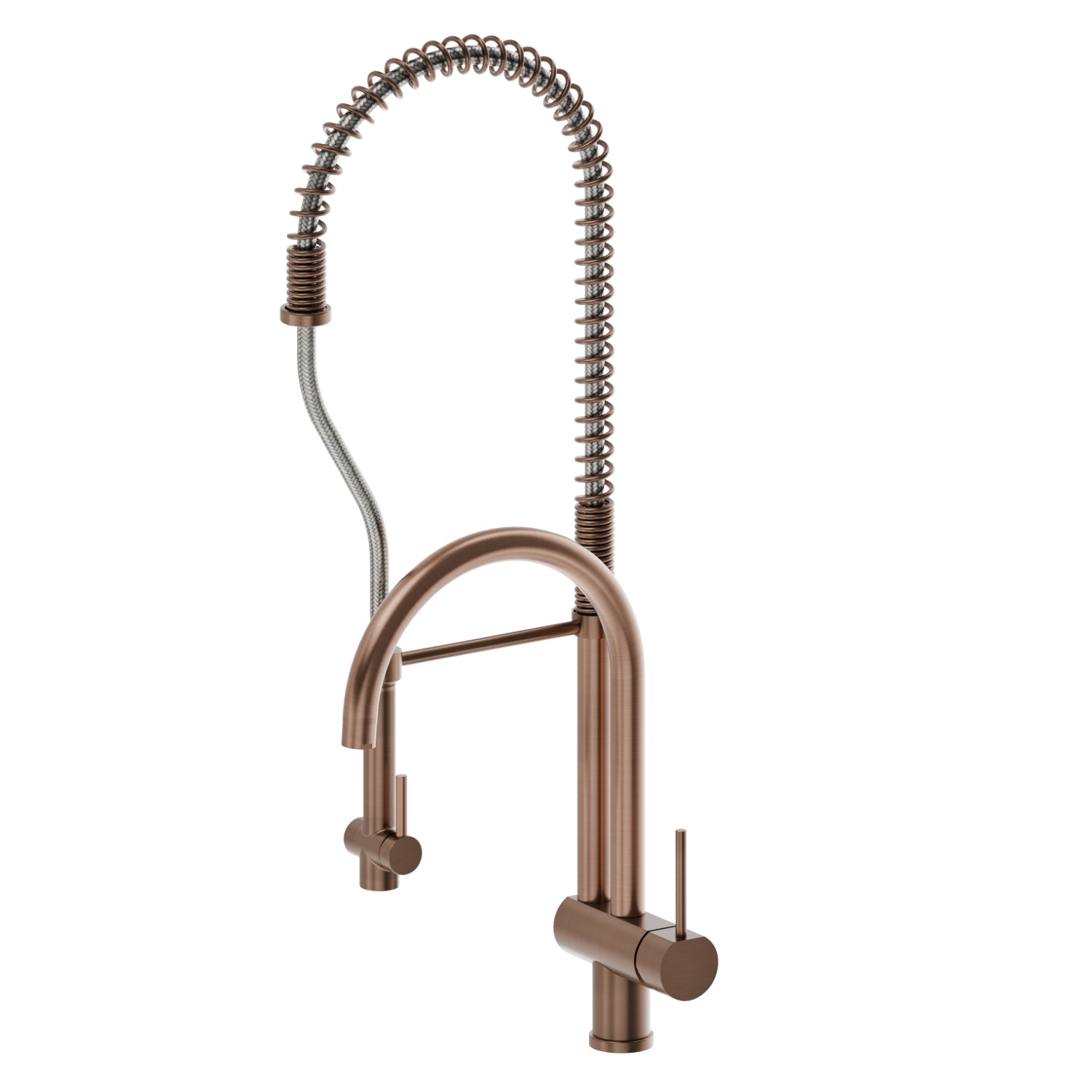 Mitigeur monocommande évier professionnel avec double bec pivotant et douchette “sidespray” . Breveté - finition PVD Brushed Copper Bronze