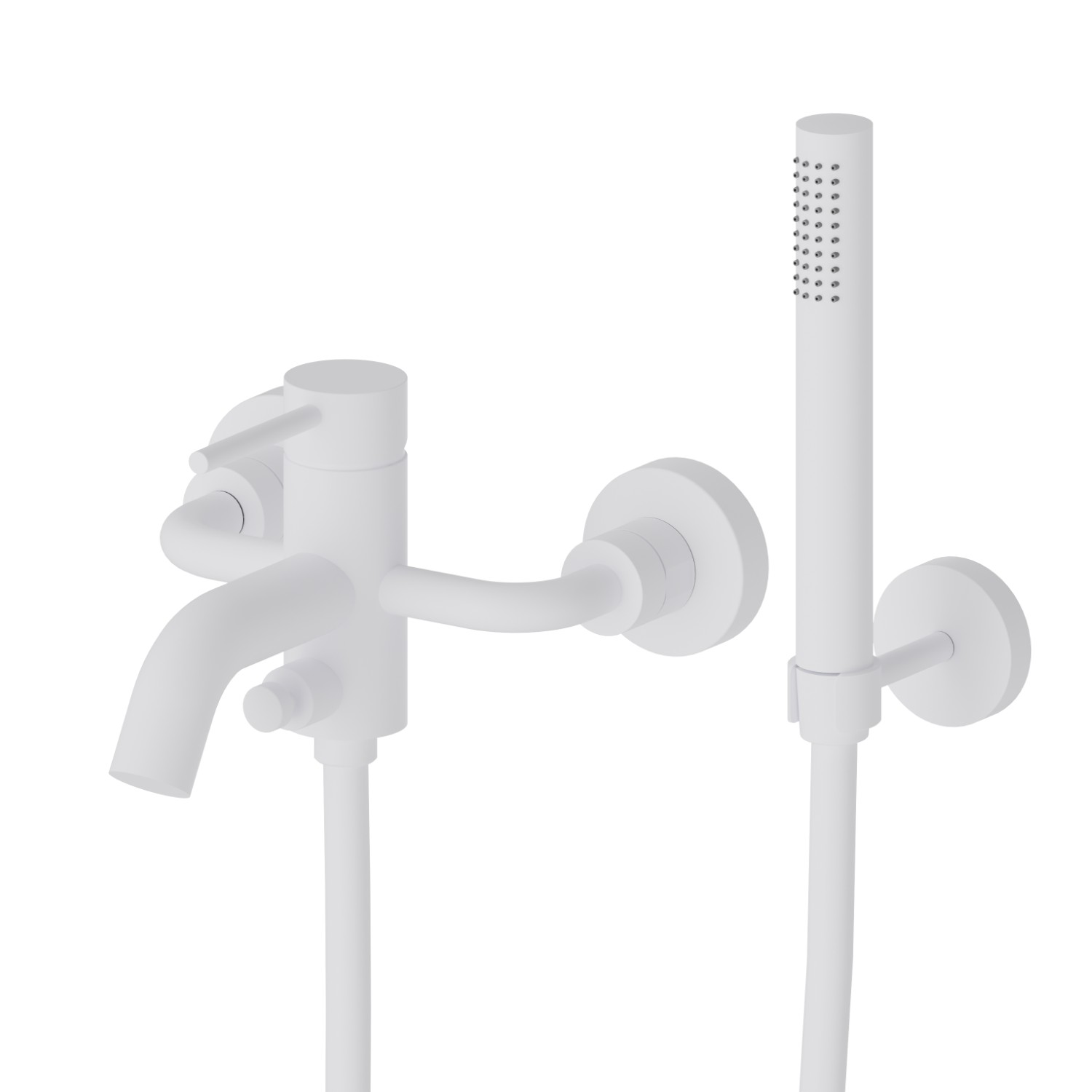 Complete bath group with fixed shower holder, PVC flexible, hand shower - finish Matt White