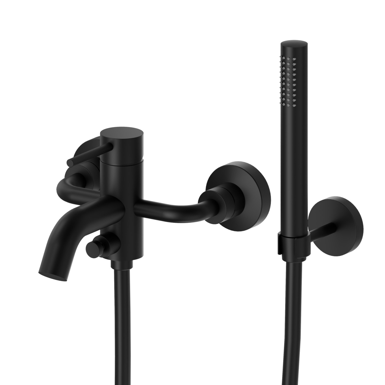 Complete bath group with fixed shower holder, PVC flexible, hand shower - finish Matt Black