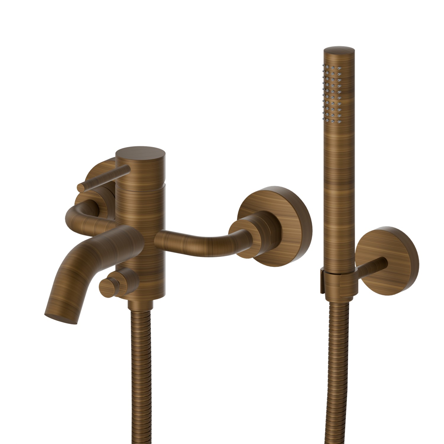 Complete bath group with fixed shower holder, PVC flexible, hand shower - finish Groove Bronze