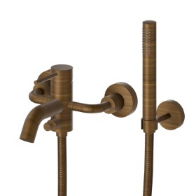 Complete bath group with fixed shower holder, PVC flexible, hand shower - finish Groove Bronze