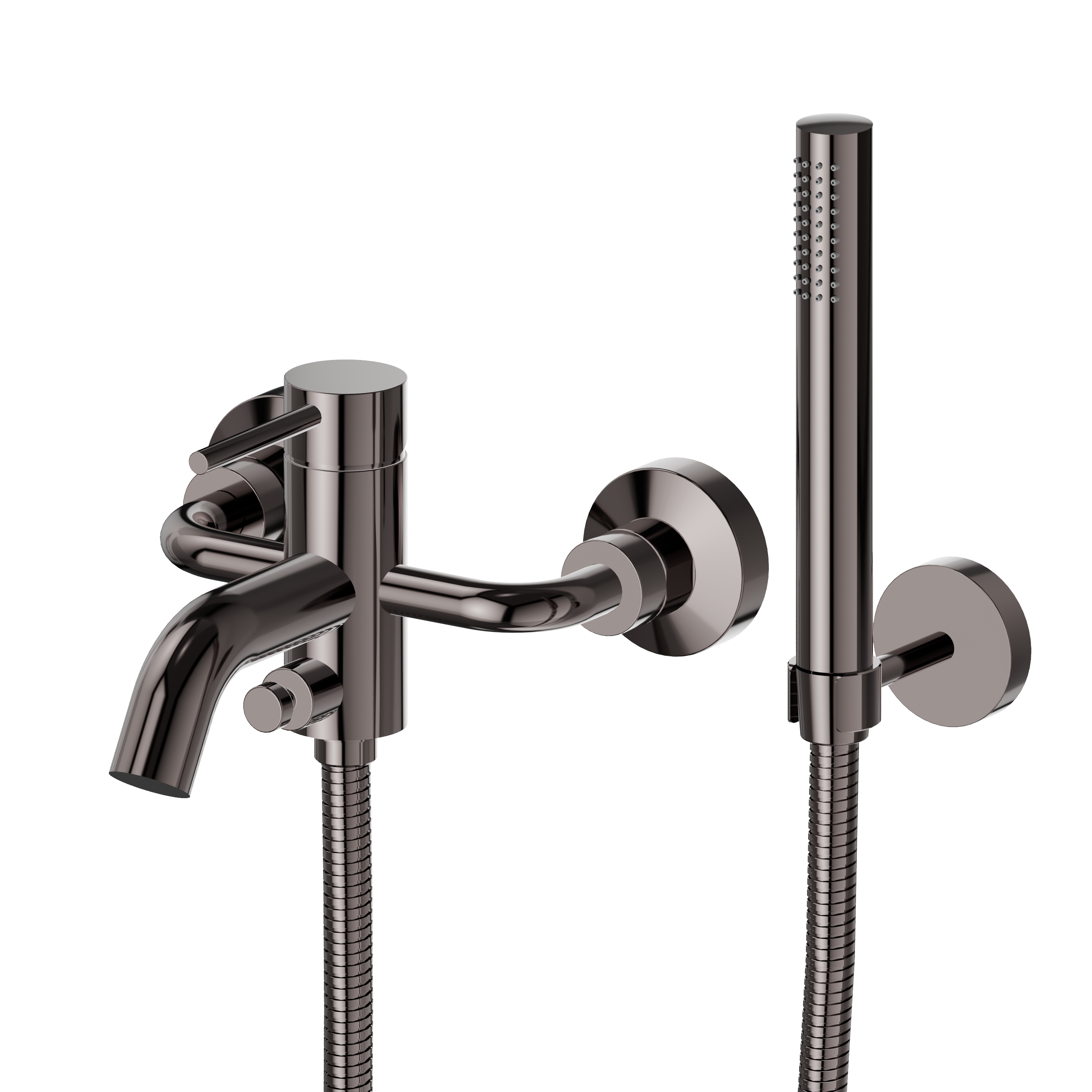 Complete bath group with fixed shower holder, PVC flexible, hand shower - finish PVD Gun Metal