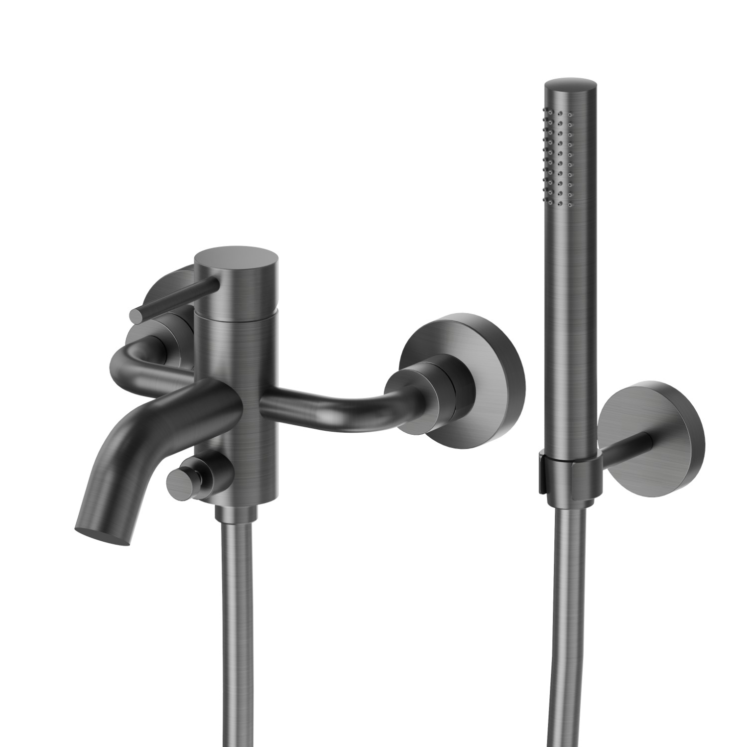 Complete bath group with fixed shower holder, PVC flexible, hand shower - finish PVD Brushed Gun Metal