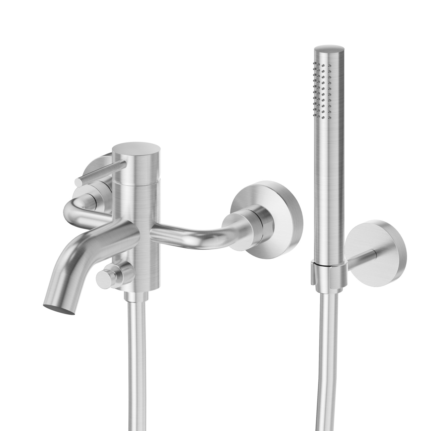 Complete bath group with fixed shower holder, PVC flexible, hand shower - finish PVD Brushed steel