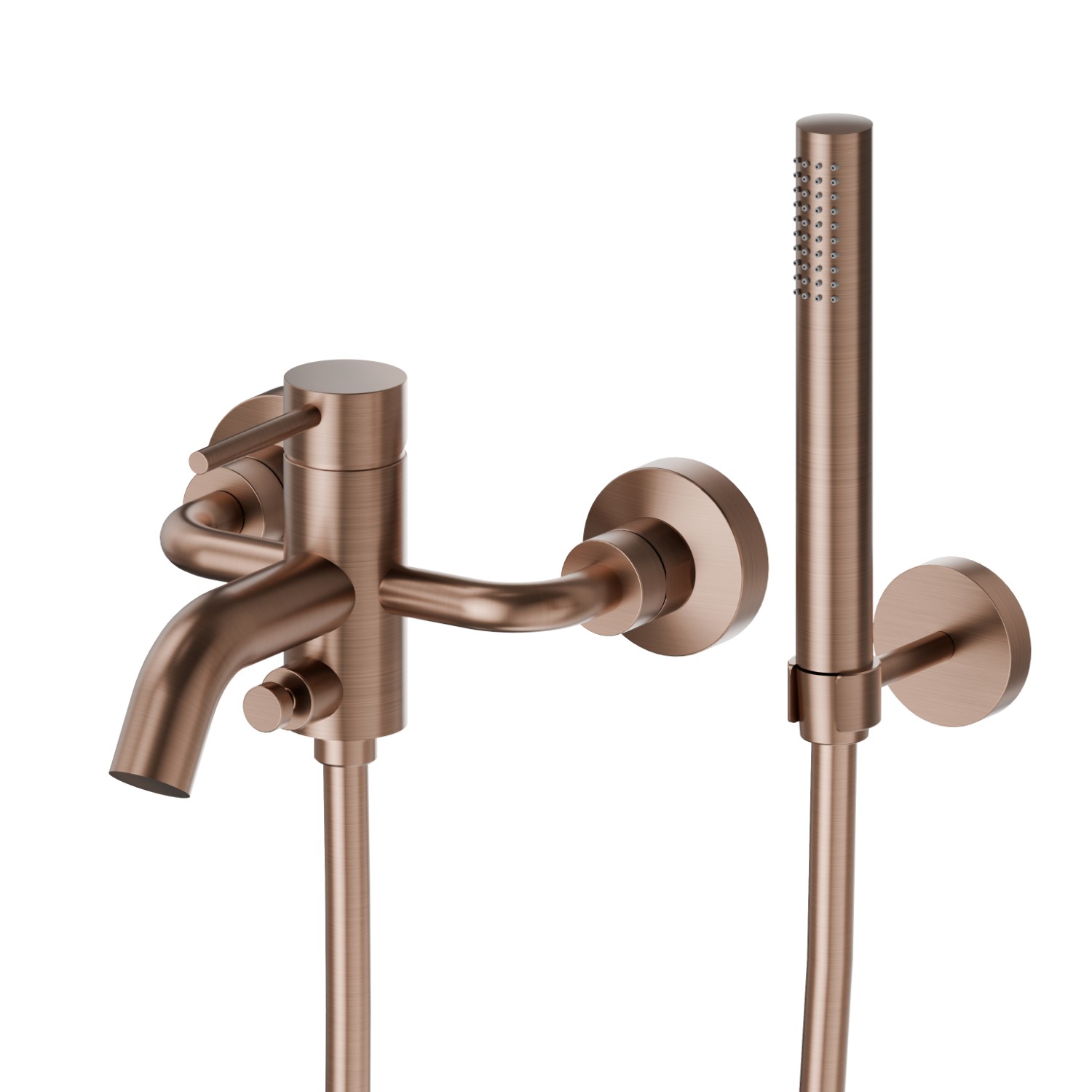 Complete bath group with fixed shower holder, PVC flexible, hand shower - finish PVD Brushed Copper Bronze