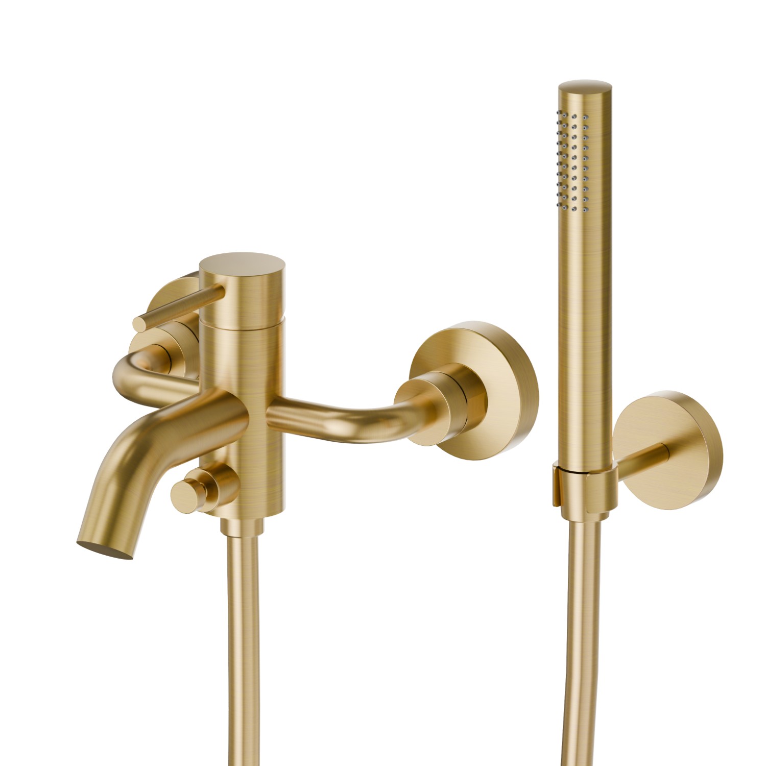 Complete bath group with fixed shower holder, PVC flexible, hand shower - finish PVD Brushed Gold