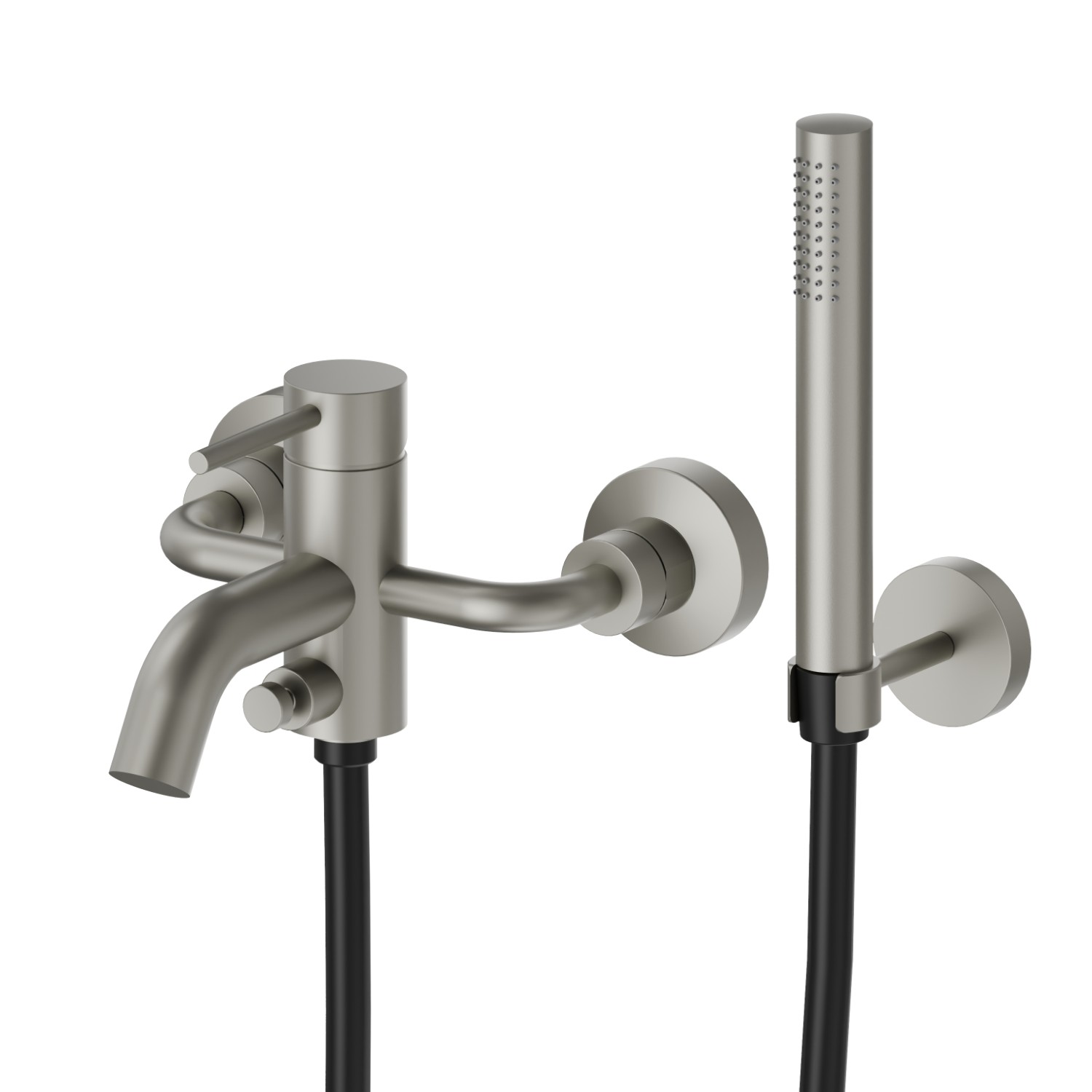 Complete bath group with fixed shower holder, PVC flexible, hand shower - finish Titanium Satin