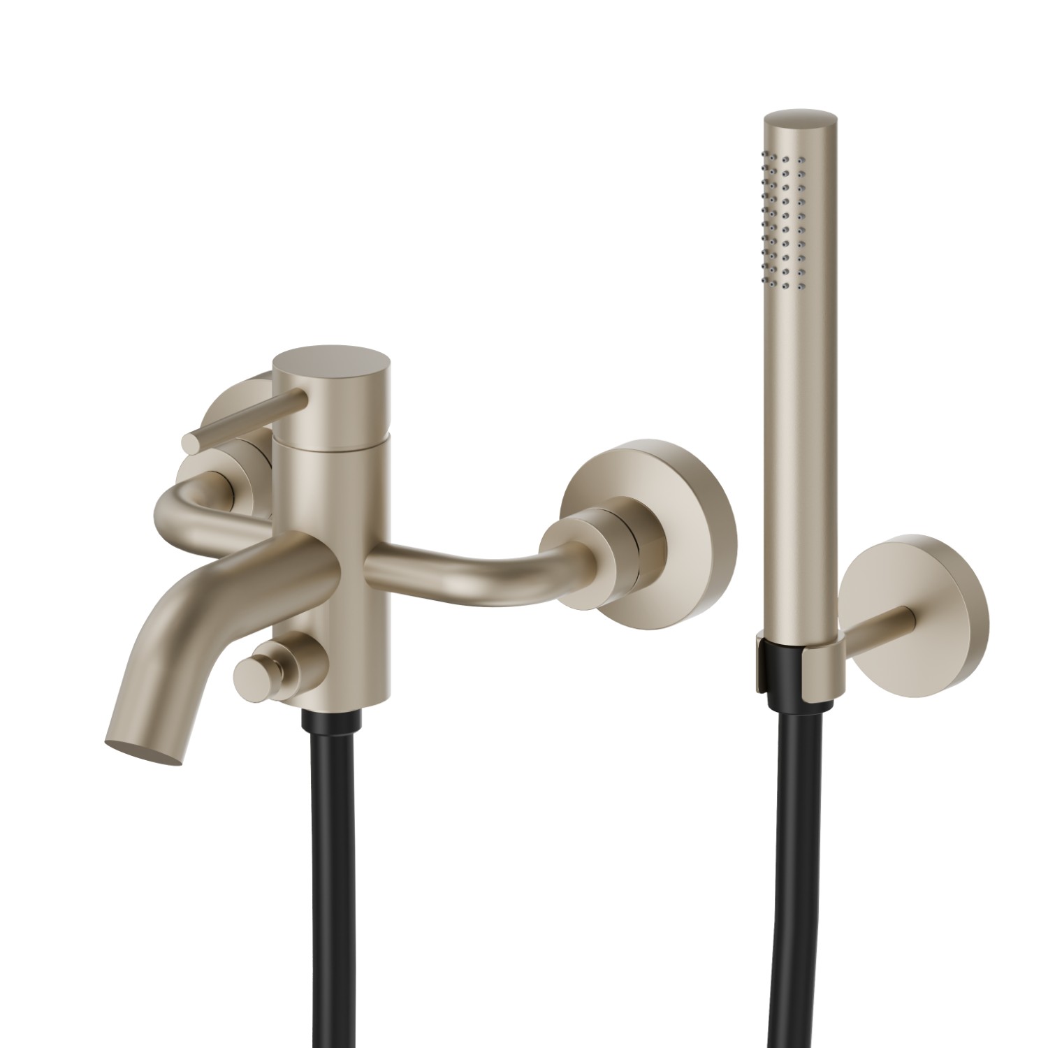 Complete bath group with fixed shower holder, PVC flexible, hand shower - finish Gold Satin