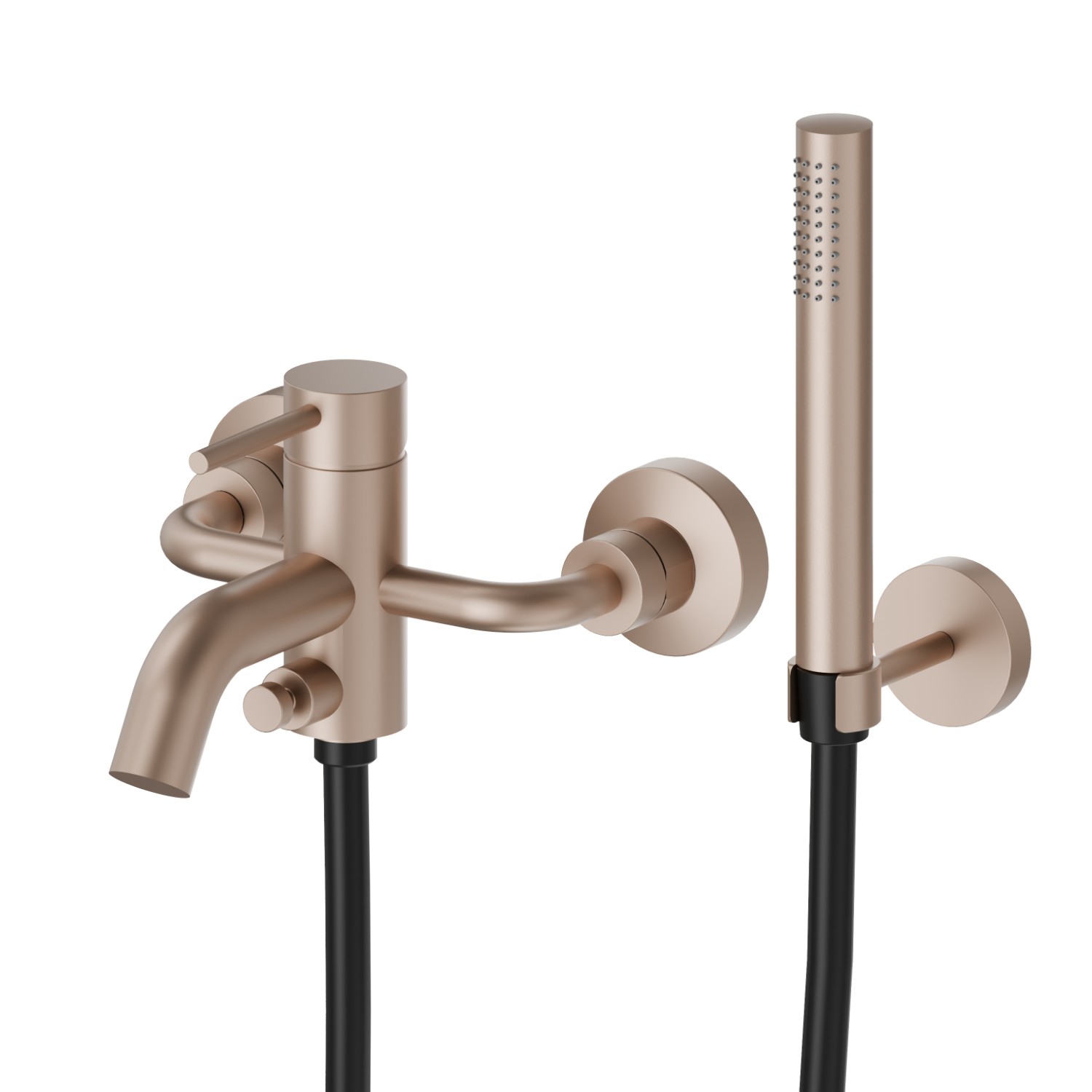 Complete bath group with fixed shower holder, PVC flexible, hand shower - finish Copper Satin