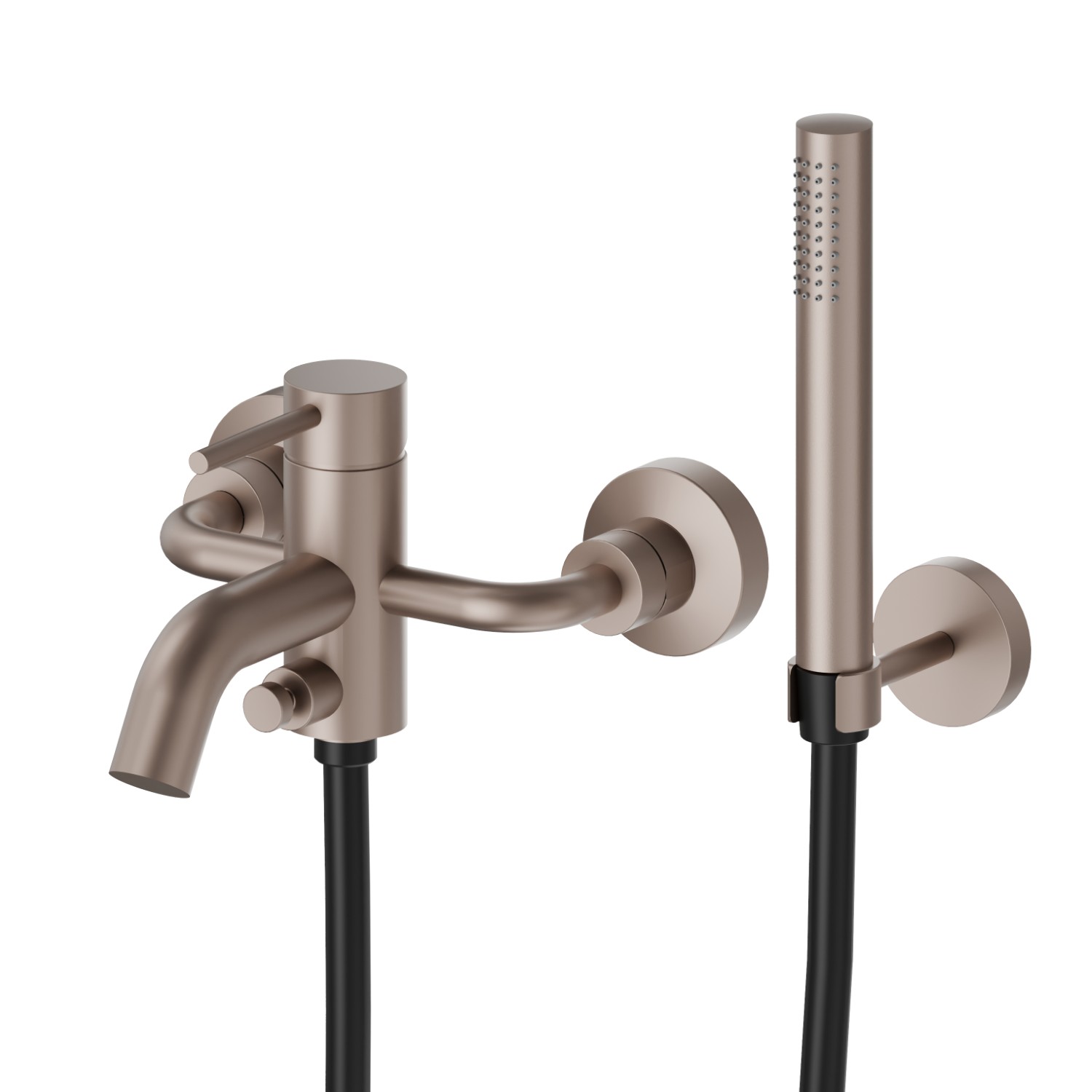 Complete bath group with fixed shower holder, PVC flexible, hand shower - finish Copper Glossy