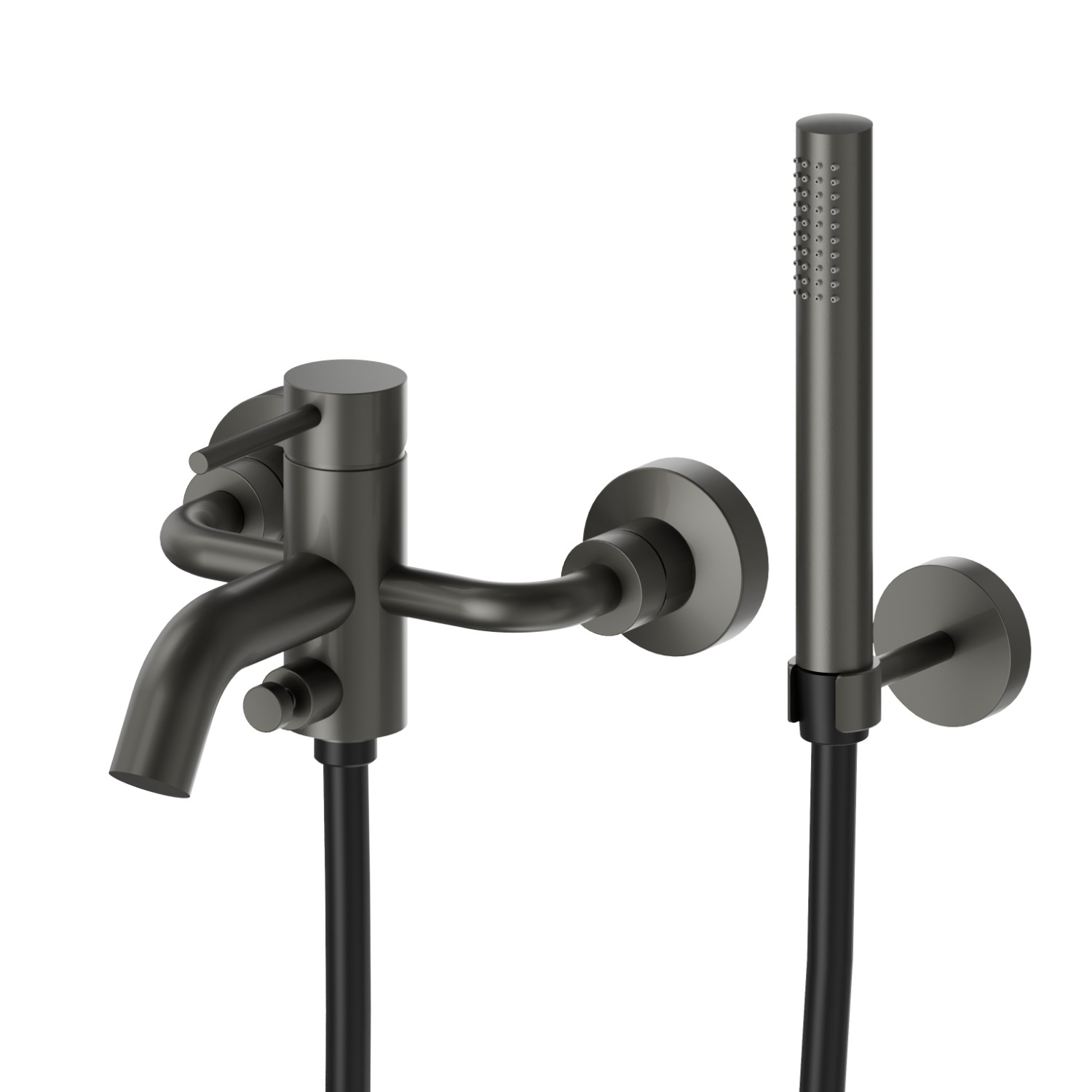 Complete bath group with fixed shower holder, PVC flexible, hand shower - finish Carbon Satin