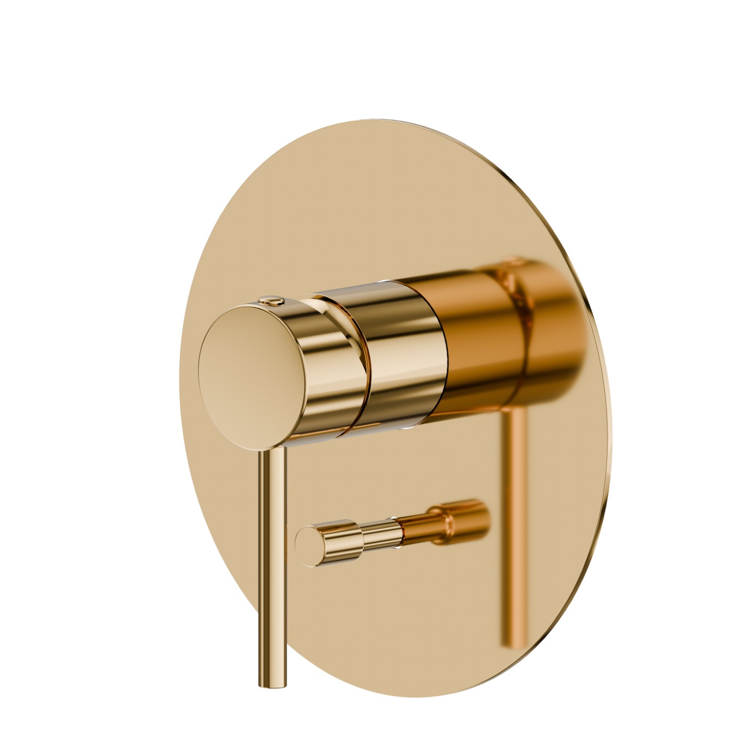 Mitigeur encastré 2 sorties avec inverseur automatique (entrées et sorties de 1/2”). Façade murale - finition PVD Glossy Gold