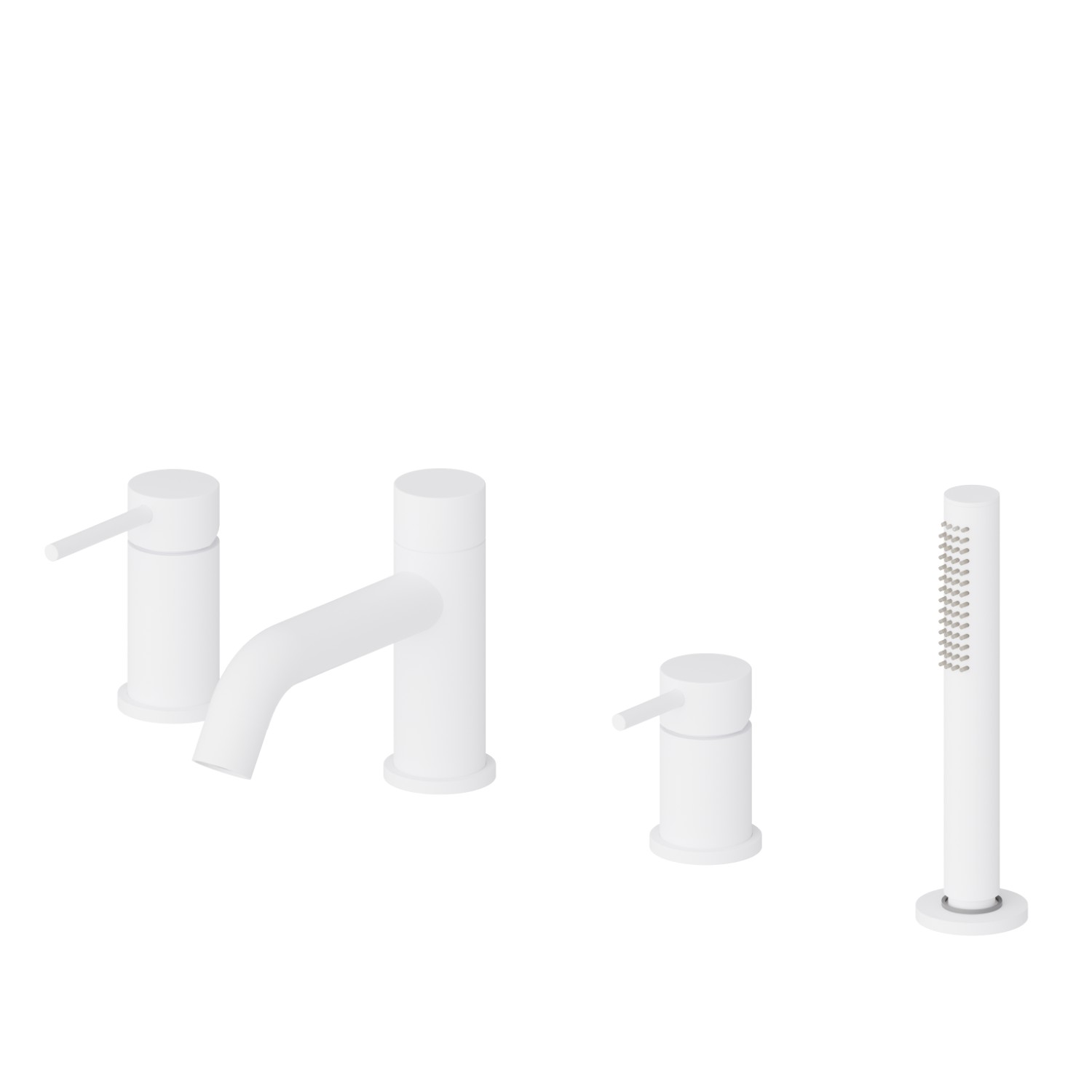 4-hole complete set of deck-mounted mixer, spout, diverter and hand shower set - finish Matt White