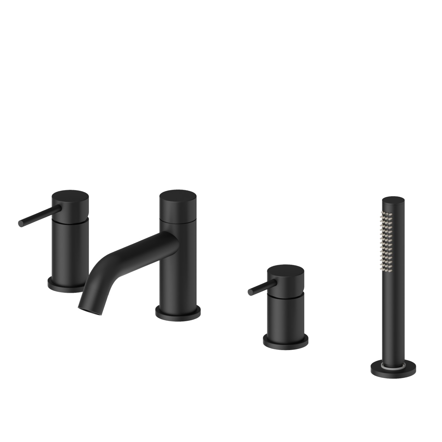 4-hole complete set of deck-mounted mixer, spout, diverter and hand shower set - finish Matt Black