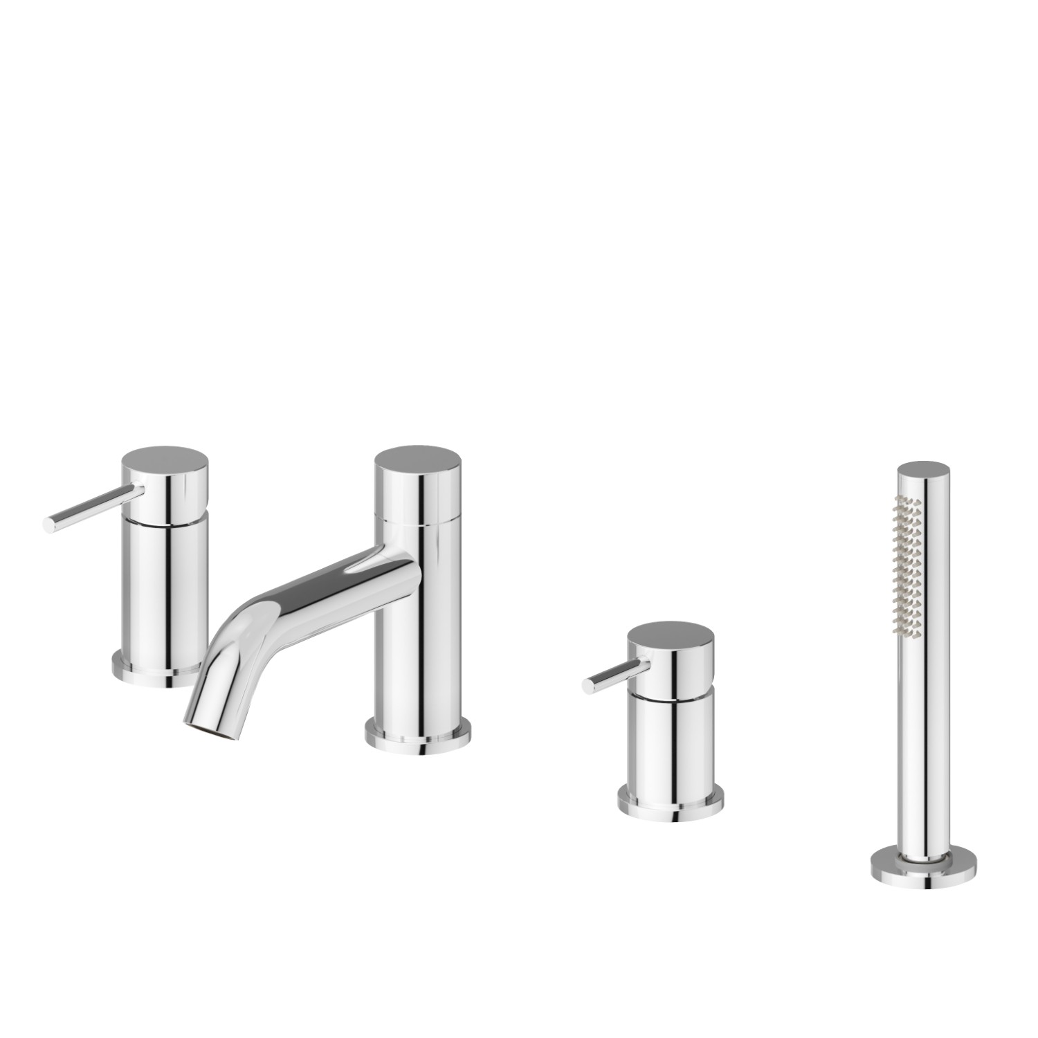 4-hole complete set of deck-mounted mixer, spout, diverter and hand shower set - finish Chrome