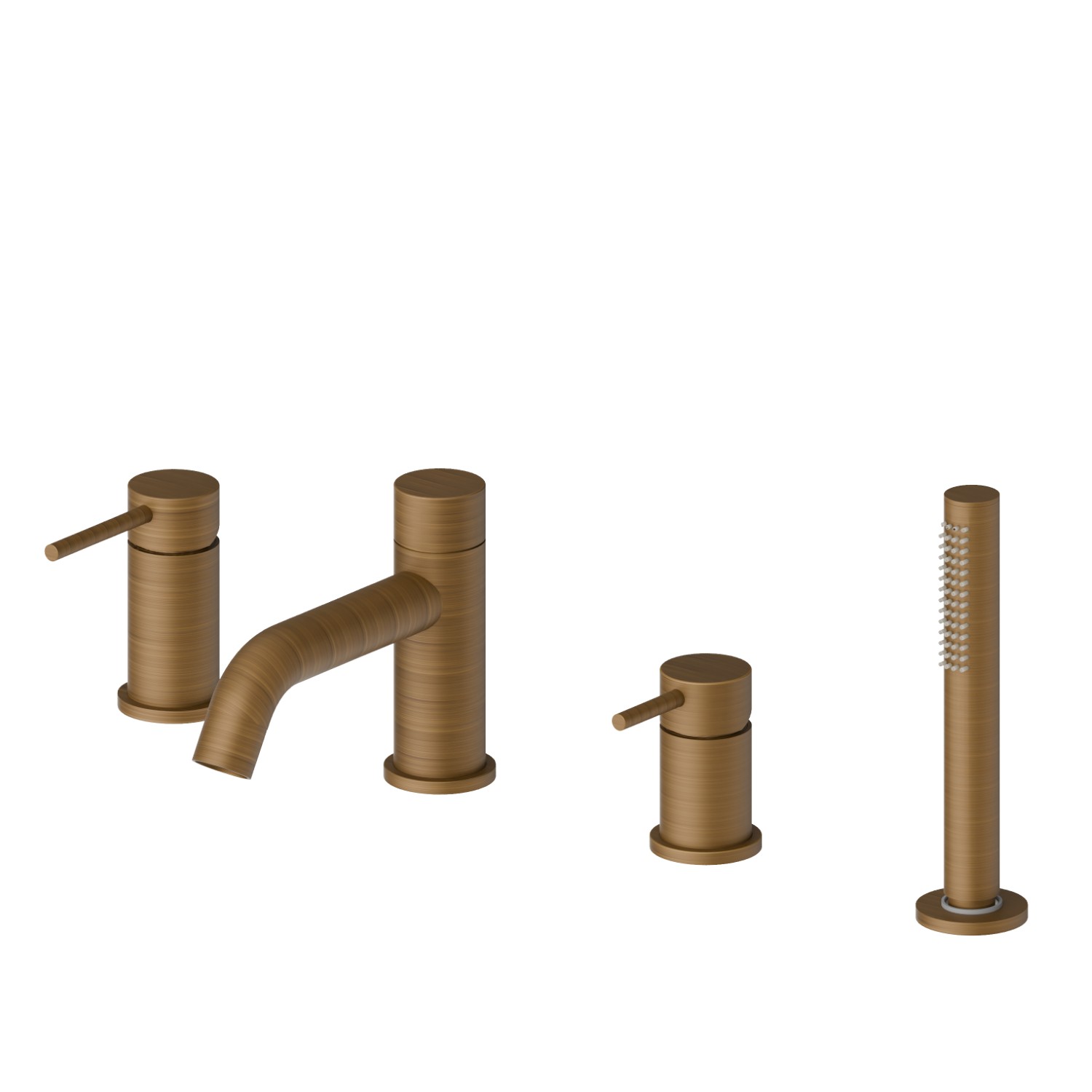 4-hole complete set of deck-mounted mixer, spout, diverter and hand shower set - finish Groove Bronze