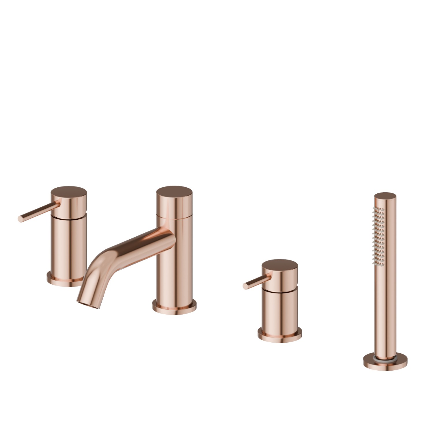 4-hole complete set of deck-mounted mixer, spout, diverter and hand shower set - finish PVD Copper Bronze